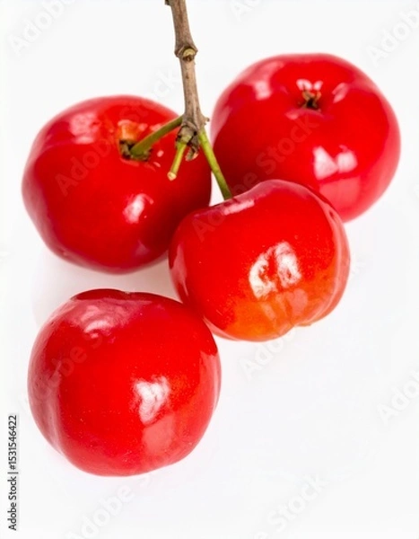 Obraz Acerolas on Isolated White Background – Bright Red Cherry-Like Berries with Natural Lighting and Macro Detail