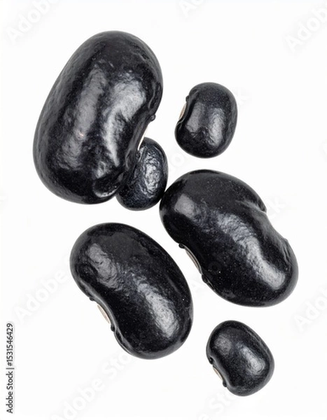 Obraz Black Beans on Isolated White Background – Dark Legumes with Glossy Surface and Natural Macro Focus