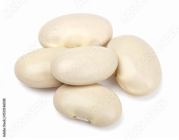 Obraz Butter Beans on Isolated White Background – Cream-Colored Lima Bean Relative with Soft Flesh and Studio Lighting