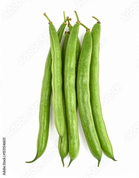 Obraz Bush Beans on Isolated White Background – Compact Green Pods with Firm Texture and Natural Depth of Field