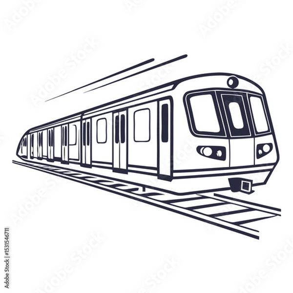 Fototapeta Subway train illustration in motion, showcasing sleek design and modern features, representing urban transportation and connectivity in a vibrant city environment