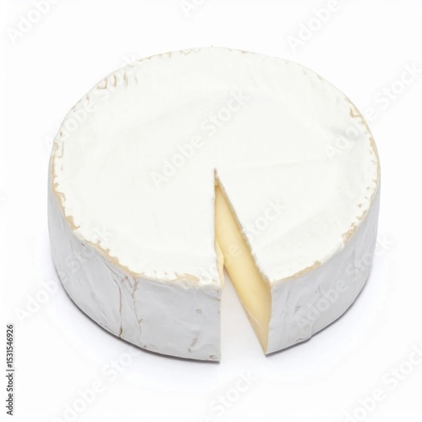 Obraz Brie Cheese on Isolated White Background – Soft French Cheese with Edible Rind and Creamy Flesh