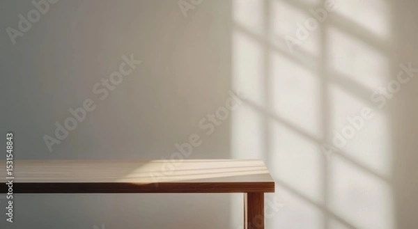 Fototapeta Natural Wood Table with Warm Light for Product Showcases and Packaging Mockups