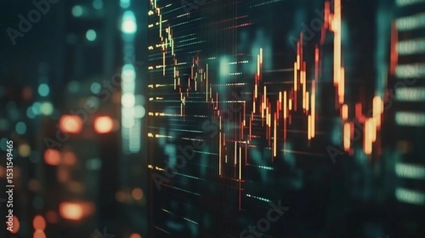 Fototapeta Glowing Stock Market Interface with Options Chart and Growth Graph on Dark Background