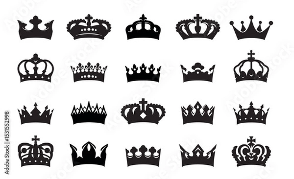 Fototapeta Set black crowns. Royal insignia collection. Royal crowns. Set of icons and elements for logo design.