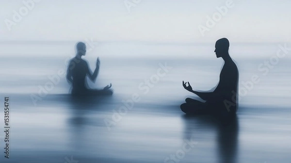 Fototapeta Two serene figures meditating in tranquil waters, embodying peace and harmony.
