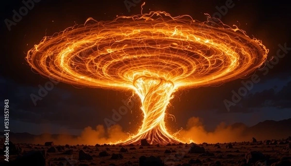 Obraz Blazing fiery tornado-like vortex erupting with heat and energy into sky. Concept of destruction and force