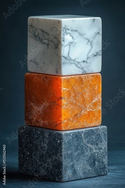 Fototapeta Stacked marble cubes in contrasting colors, focusing on texture and design