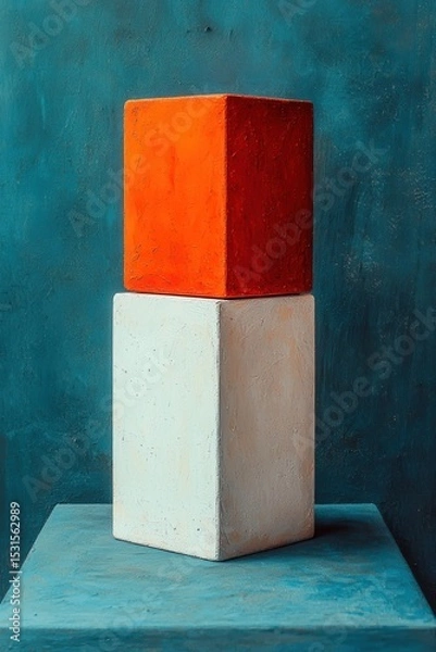 Fototapeta Colorful geometric composition with one orange and one white cube