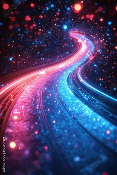 Fototapeta Abstract background with vibrant trails of blue and red neon lights