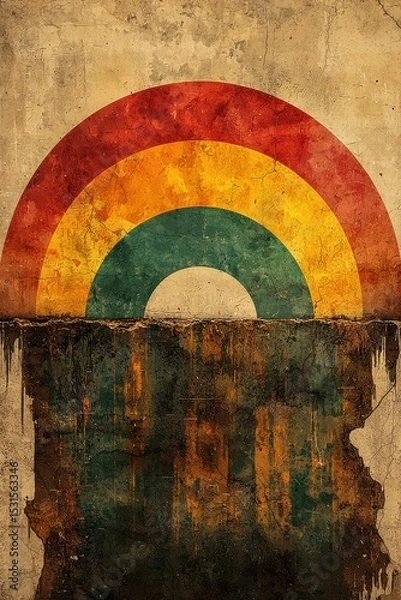 Fototapeta Colorful retro-inspired artwork with abstract shapes and textured vintage design