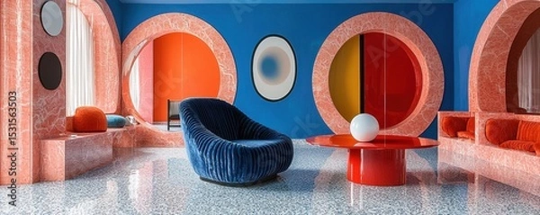 Fototapeta Vibrant interior design with bold shapes and distinctive modern style