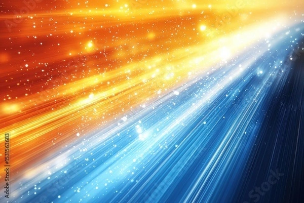 Fototapeta Abstract light streaks of blue and yellow with glowing particles