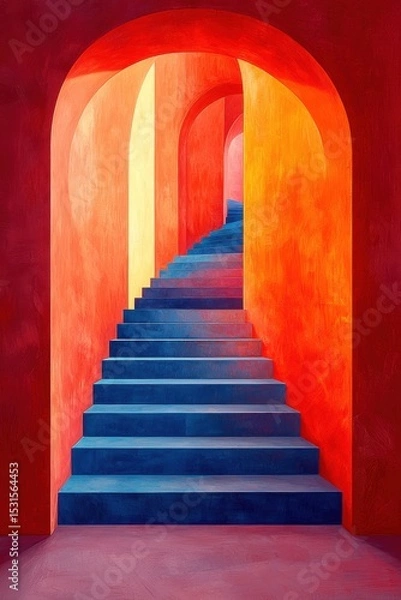 Fototapeta Vibrant artistic staircase in warm abstract tones and minimalist style