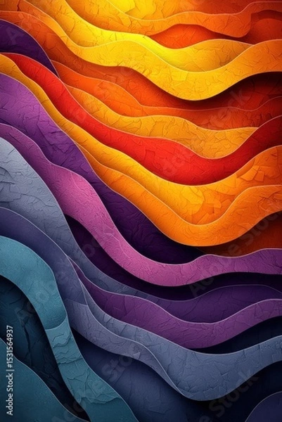 Fototapeta Vibrant abstract background of wavy textured layers in colorful hues