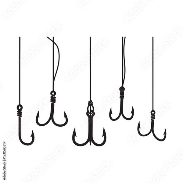Fototapeta Fishing hook icons various shapes and sizes