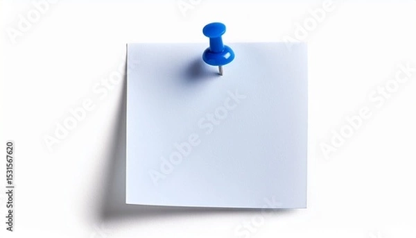 Obraz plain white one single square sticky post it note with blue pushpin isolated white background photo