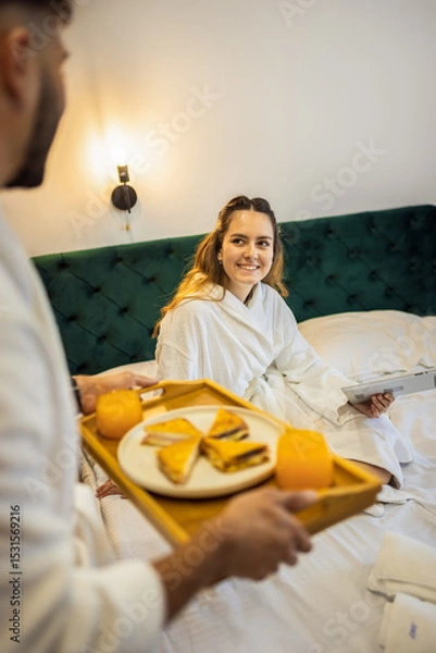 Fototapeta Romantic Breakfast in Bed