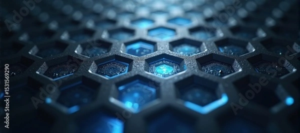 Fototapeta Minimalist hexagonal matte pattern with subtle blue energy glow