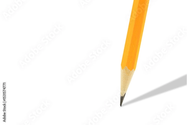 Fototapeta Yellow wooden pencil isolated on transparent background with shadow and copy space. Stock photo.