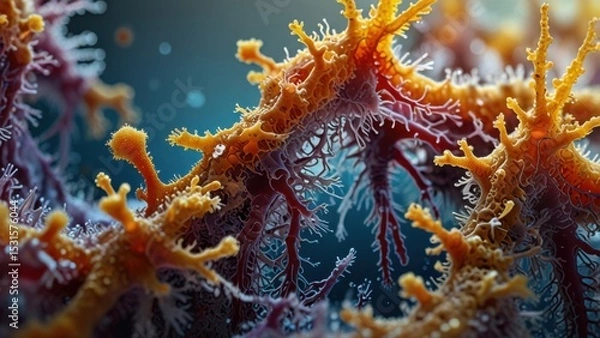 Fototapeta Macro of Biofilm Texture with Bacterial Colonies and Extracellular Matrix