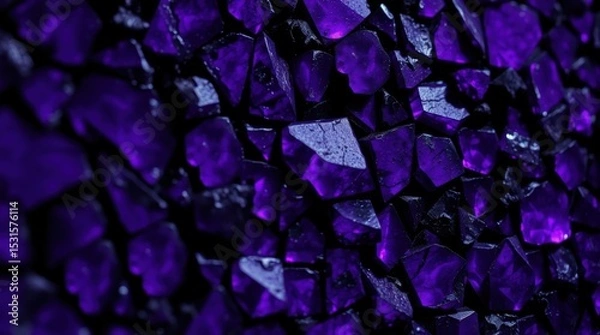 Fototapeta Flat Lay of Unpolished Glowing Purple Stones, Rough Gem Texture

