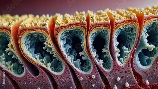 Fototapeta Macro View in Cross-Section of Artificial Cartilage with Internal Synthetic Tissue Layers


