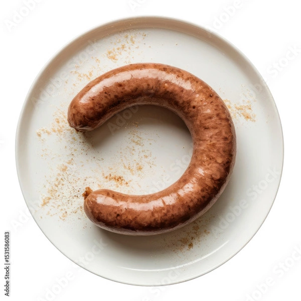 Fototapeta smoked sausage in plate isolated on white