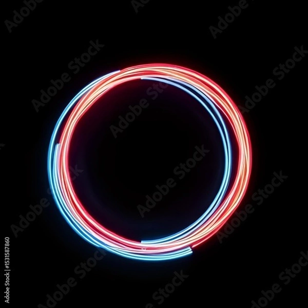 Obraz Set of glowing neon color circles round curve shape 