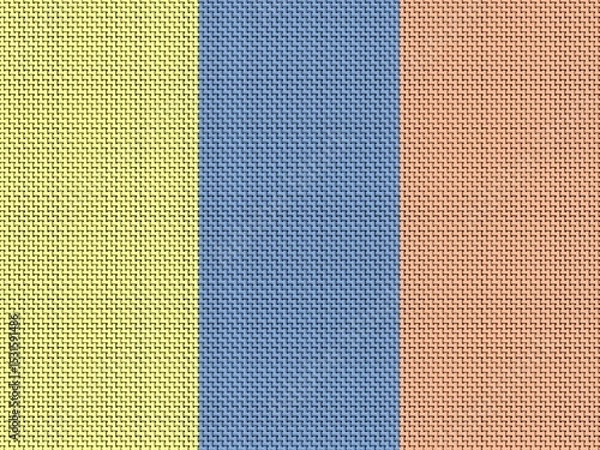 Obraz Abstract seamless textile pattern with three vertical pastel color blocks: pale yellow, dusty blue, and light peach, creating a soft and calming design.