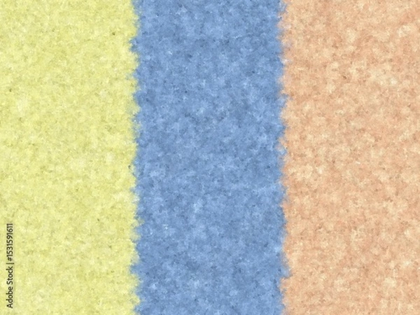 Fototapeta Abstract textured background with three vertical pastel color blocks: pale yellow, dusty blue, and light peach, creating a soft and calming design.