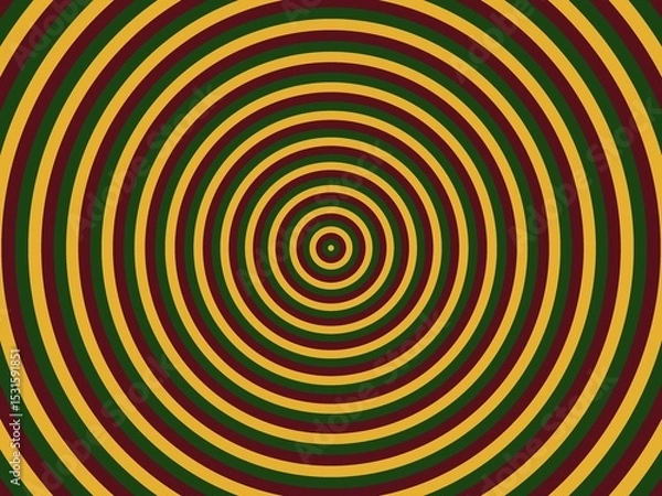 Fototapeta Abstract hypnotic background with concentric circles in gold, dark green, and maroon, creating a rich and visually engaging design.