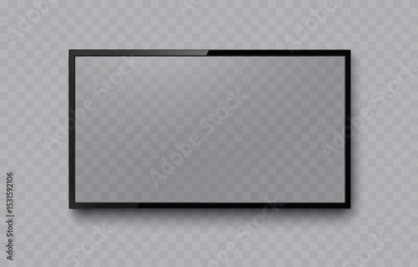 Obraz Screen or photo frame isolated on transparent background. Black flat led computer monitor, tablet display. Vector blank lcd, plasma TV mockup