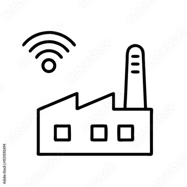 Obraz Factory icon with Wi-Fi signal in minimalist line art style  