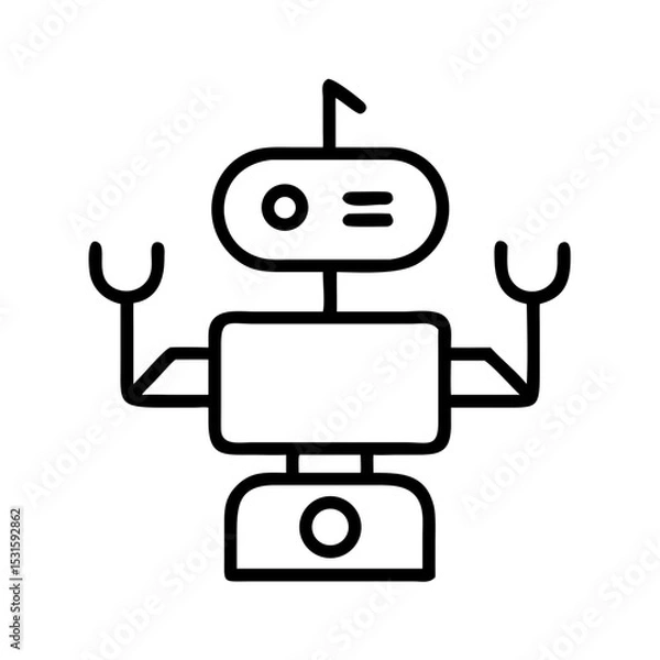 Obraz Line art robot character with raised arms on a white background  
