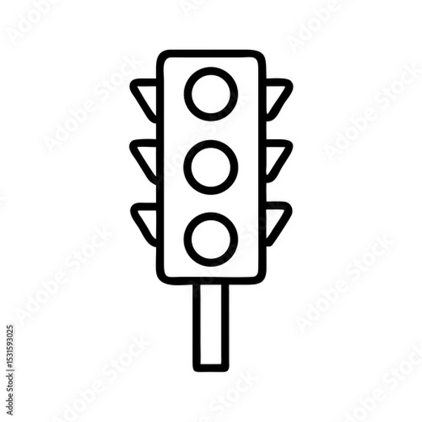 Fototapeta Outline traffic light with three circles on a vertical pole  