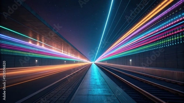 Fototapeta Glowing Light Perspective of Parallel Highway View