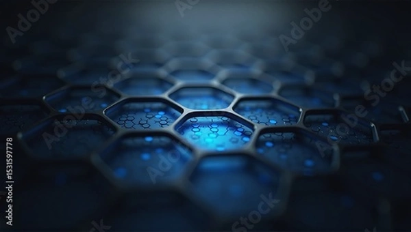 Obraz Minimalist hexagonal matte pattern with subtle blue energy glow