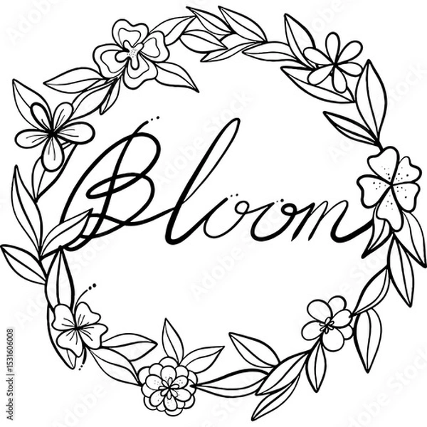 Fototapeta Olive branch floral frame with leaves and vintage flower elements around Bloom
