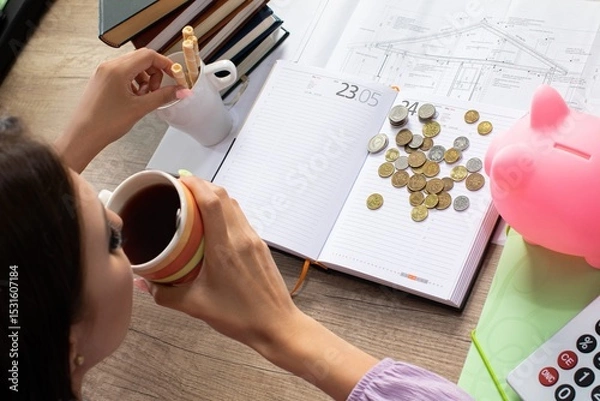 Obraz Budgeting and Savings Engaging in a Cozy Financial Planning Session for Your Future