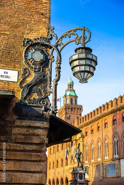 Obraz The main street called Via Rizzoli in the old part of the city center of Bologna, Italy