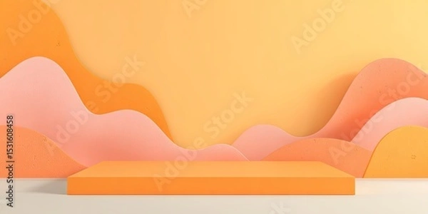 Obraz Abstract, pastel-toned display podium with flowing, layered shapes