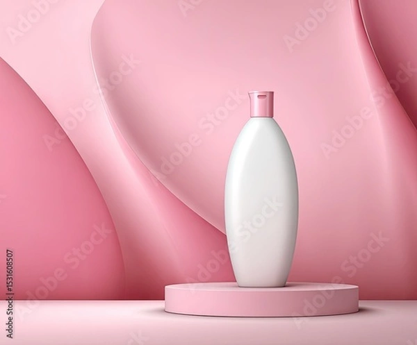 Obraz Pink backdrop, white lotion bottle