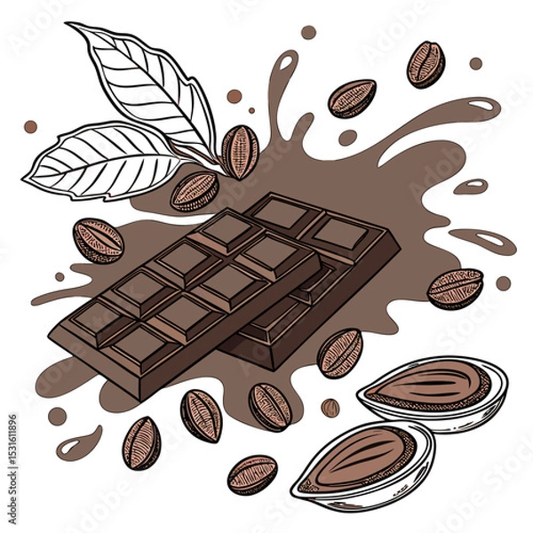 Fototapeta chocolate bar and coffee beans