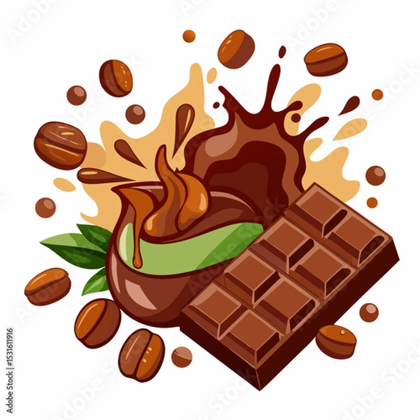Fototapeta chocolate bar and coffee beans