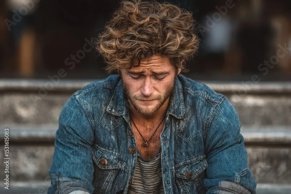 Fototapeta A young man in distress clutching his chest, showing signs of panic or hyperventilation. No other elements visible in the image.