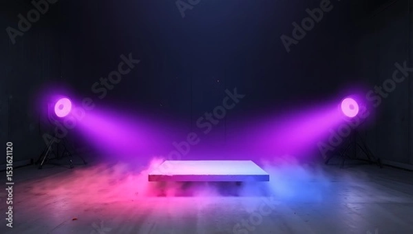 Fototapeta Neon Glow Product Showcase with Dramatic Lighting and Fog Effects