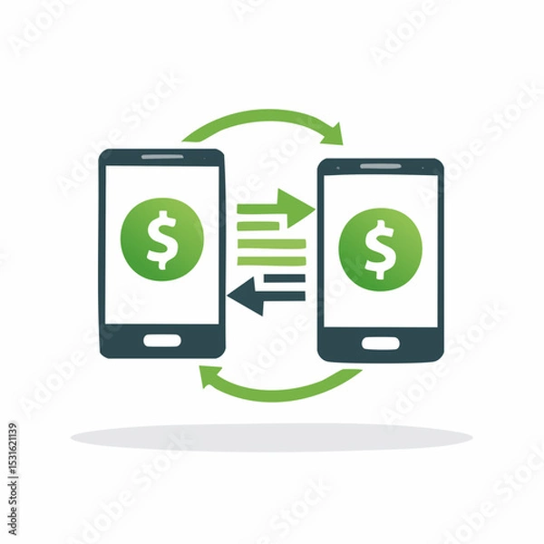 Fototapeta Mobile phone-based money transfer, illustrating peer-to-peer digital currency exchange.