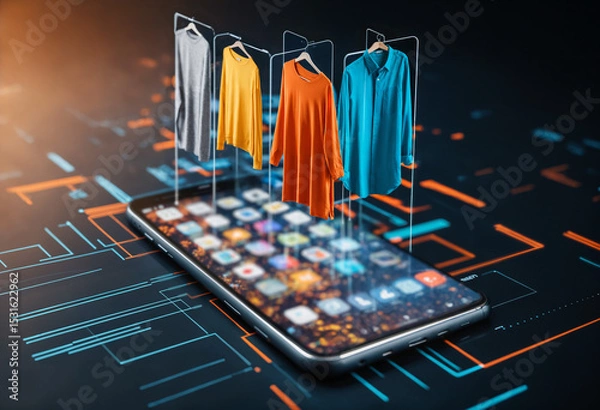 Fototapeta online fashion shopping mobile app with virtual clothing display on smartphone