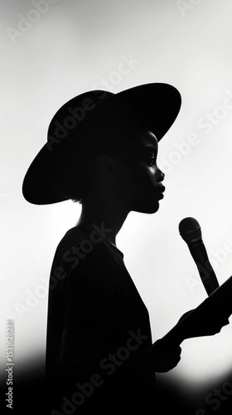 Fototapeta Young African American Boy Performs Original Poem in Small Auditorium Setting With Attentive Audience in Background